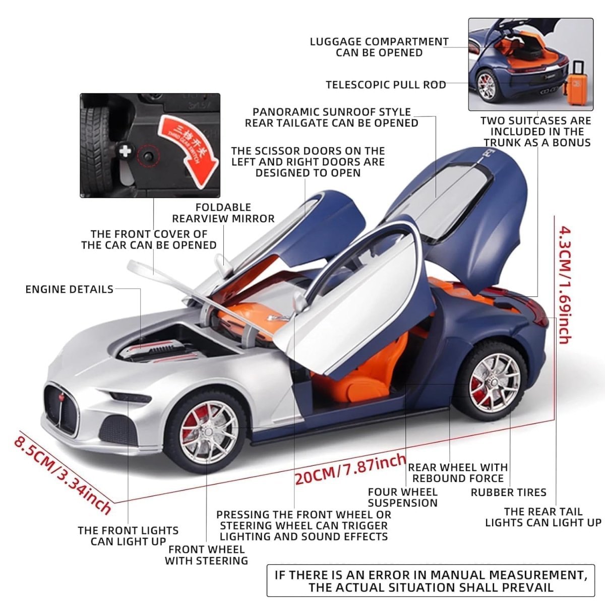 1:24 DieCast Bugatti Atlantic with Smoke Effect & Additional Briefcases - Image 2