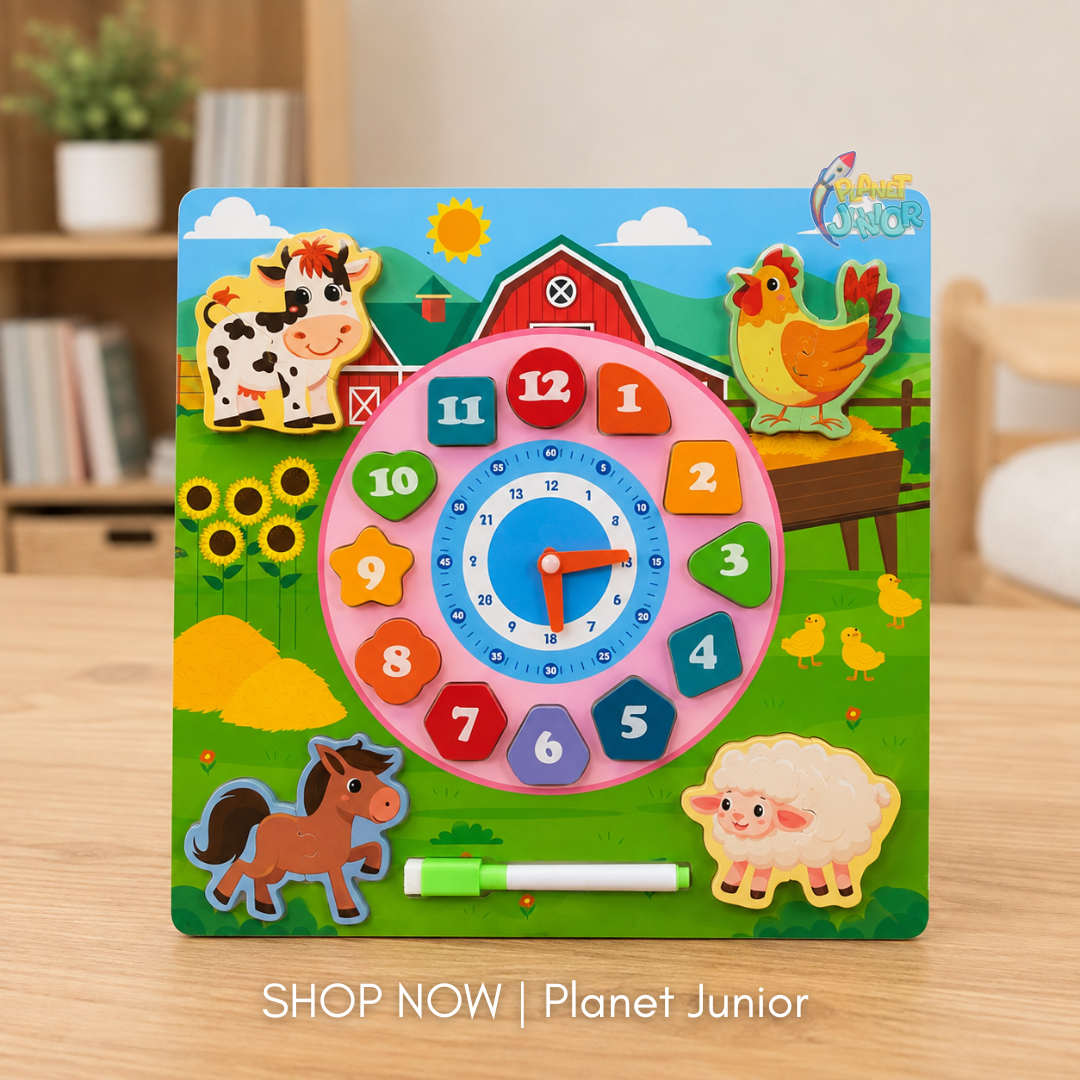 Wooden Farm Animal Clock & Tracing Learning Board - Image 2