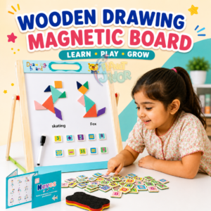 Wooden Drawing Board with Tangram Puzzles & Learning Tiles for Kids