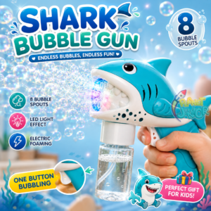 Electric Shark Bubble Gun with 8 Bubble Spouts & Light Effect