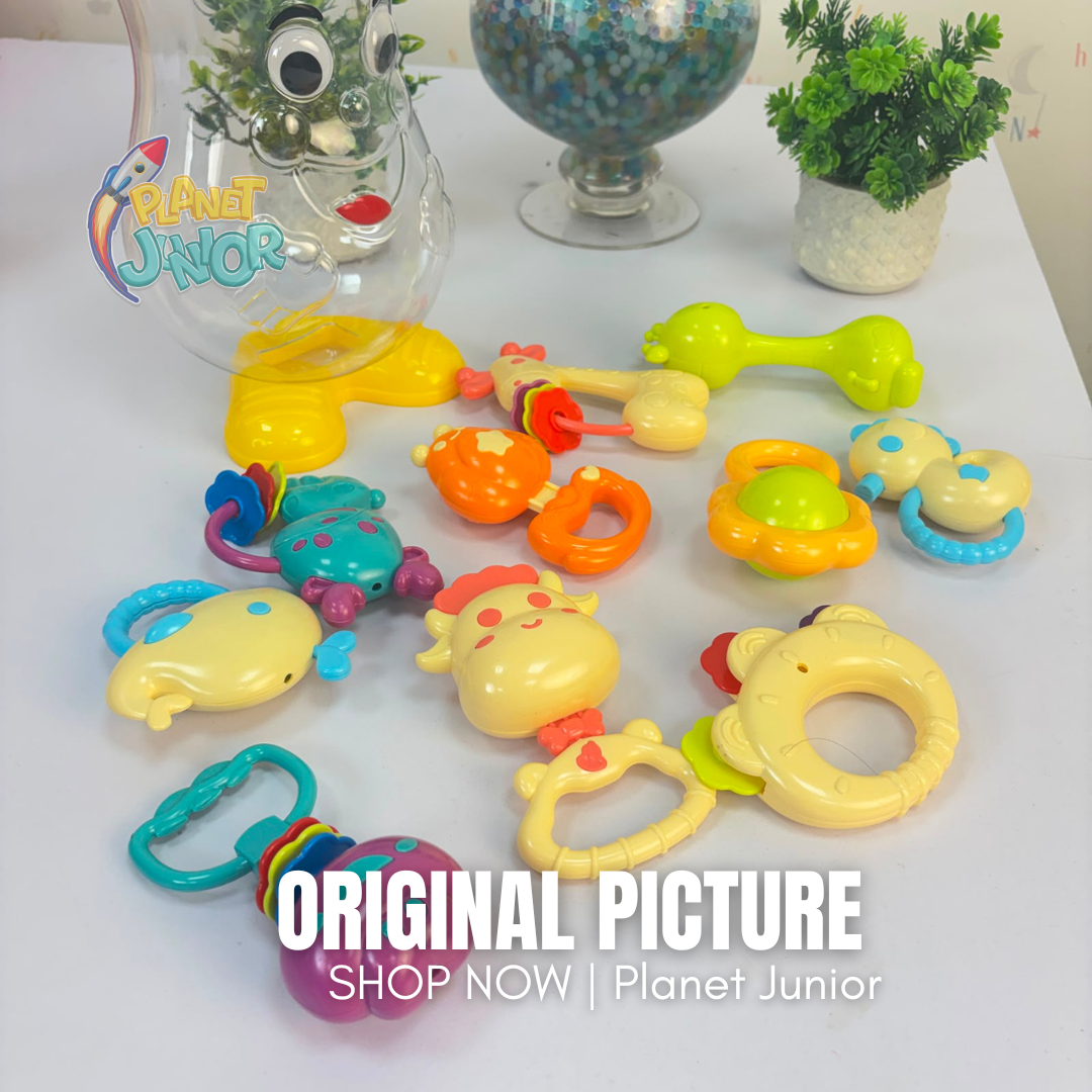 Colorful Baby Rattle & Teether Toy Set with Character Storage Container - Image 2