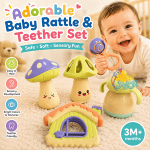 Adorable Baby Rattle & Teether Set with Assorted Sensory Shapes