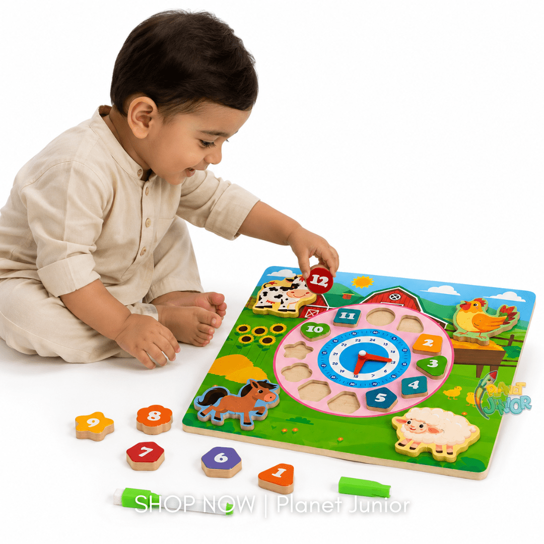 Wooden Farm Animal Clock & Tracing Learning Board - Image 5
