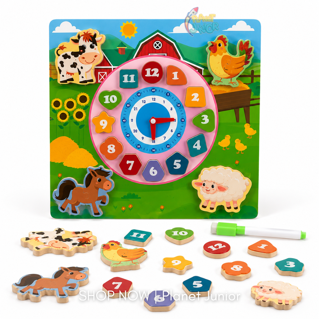 Wooden Farm Animal Clock & Tracing Learning Board - Image 4