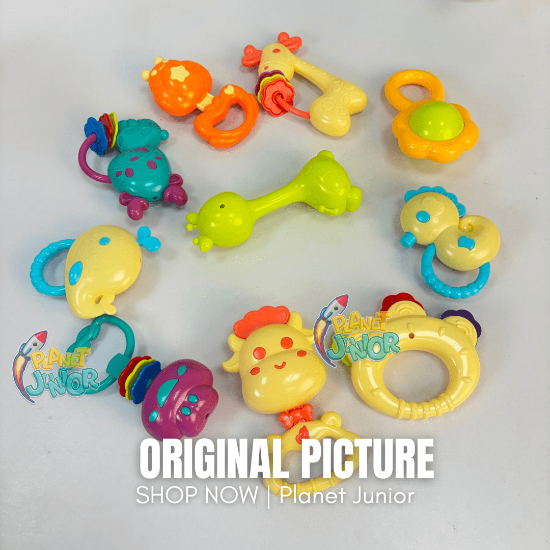Colorful Baby Rattle & Teether Toy Set with Character Storage Container - Image 4