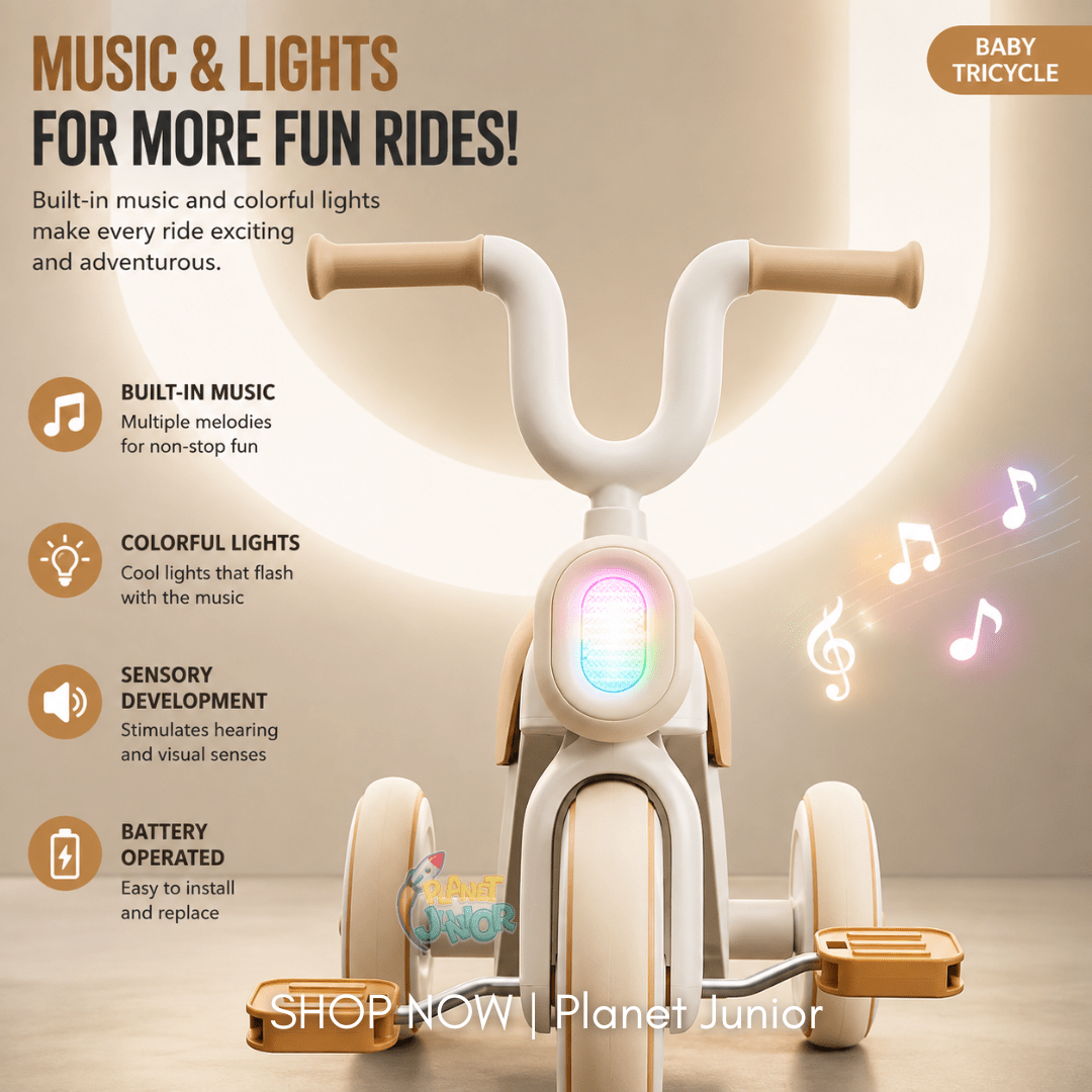 Kids Push Handle Tricycle with Lights & Music - Image 3