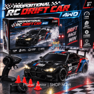 1:24 Proportional RC Drift Car 4WD with Lights & 2-Speed Control |.Black