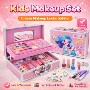 46-Piece Kids Makeup Kit in Aluminum Carry Case β Washable Pretend Play Beauty Set πβ¨