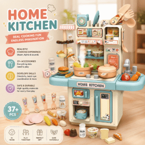 Pretend Play Kitchen Cooking Set with Spray Steam Effect, Pressure Pot & Food Accessories