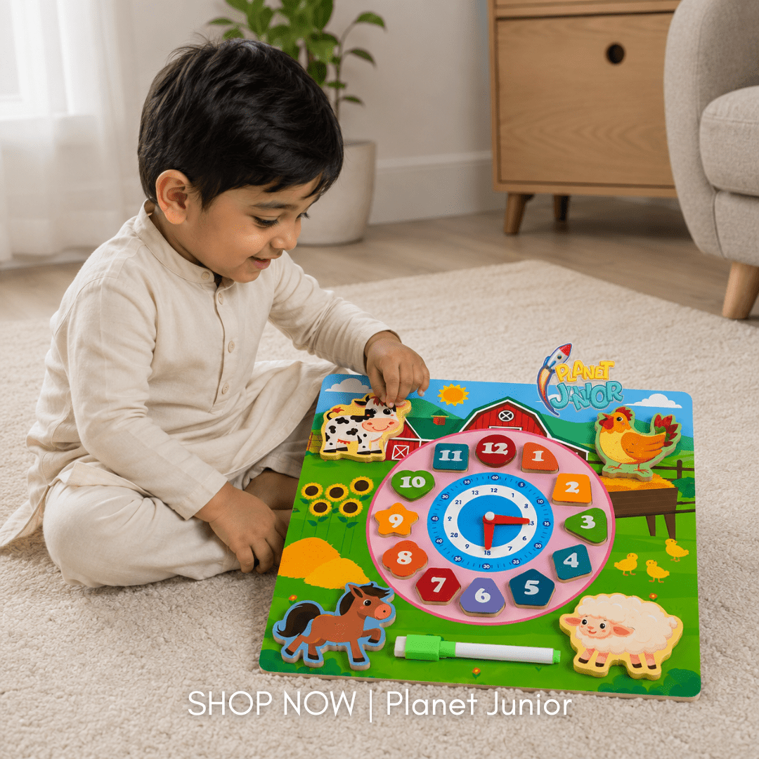 Wooden Farm Animal Clock & Tracing Learning Board - Image 3