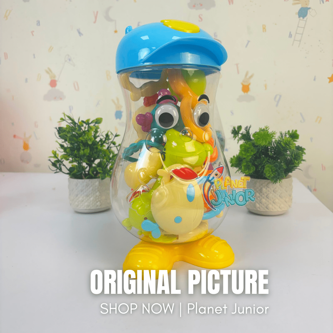 Colorful Baby Rattle & Teether Toy Set with Character Storage Container - Image 5