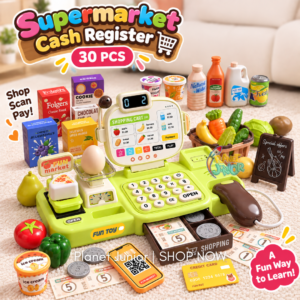 Kids Supermarket Cash Register with Scanner, Calculator & Microphone | 30 Pcs