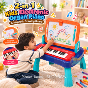 2-in-1 Kids Electronic Organ Piano & Magnetic Drawing Board