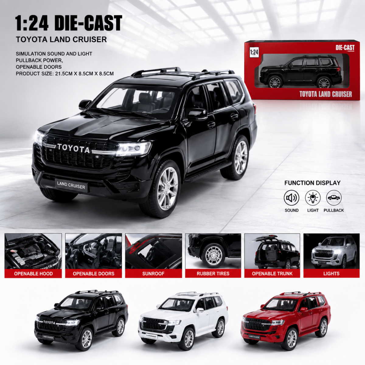 1:24 Toyota Land Cruiser LC300 Diecast Alloy Model Car – Light & Sound Edition - Image 2