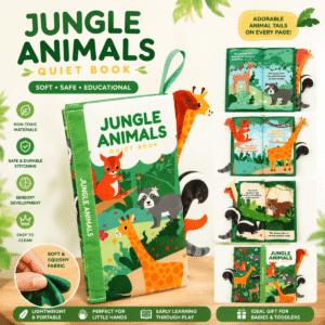 Jungle Animals Cloth Quiet Book for Babies | Soft Sensory Fabric Activity Book