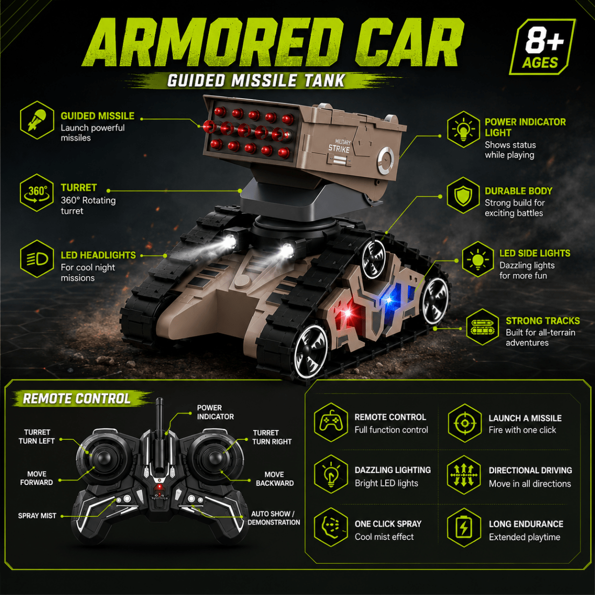 Armored Guided Missile RC Battle Tank & Missile Launcher - Image 4