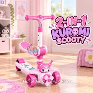 2 in 1 Kids Scooty with Seat & Adjustable Handle – Kuromi Inspired