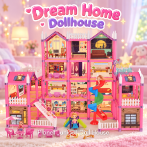 379 PCs Large Dream Home Doll House Playset with Furniture, Dolls & Slides