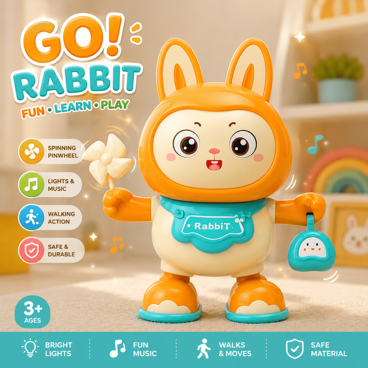 Dancing Musical Rabbit – Light, Sound & Moving Action Bunny - Image 4