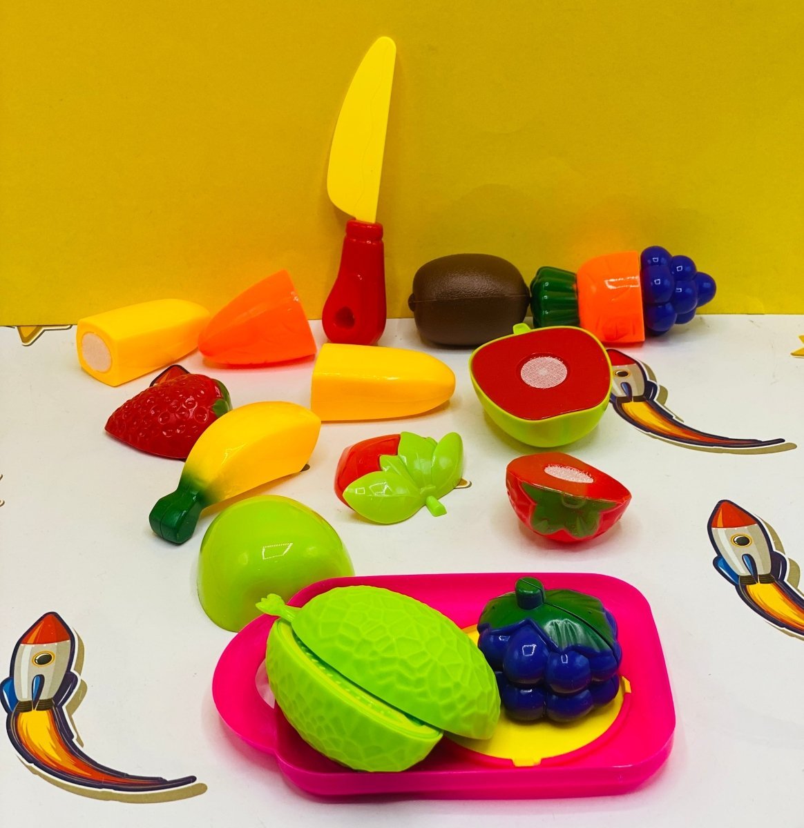 Colorful Pretend Play Fruit & Vegetable Basket Set - Image 3