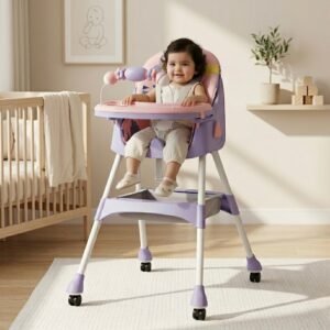 MotherCare Baby Feeding High Chair with Toy Bar - Pink & Purple