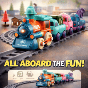 Musical Electric Train Track Set with Construction Trucks & Station – Interactive Railway Play System