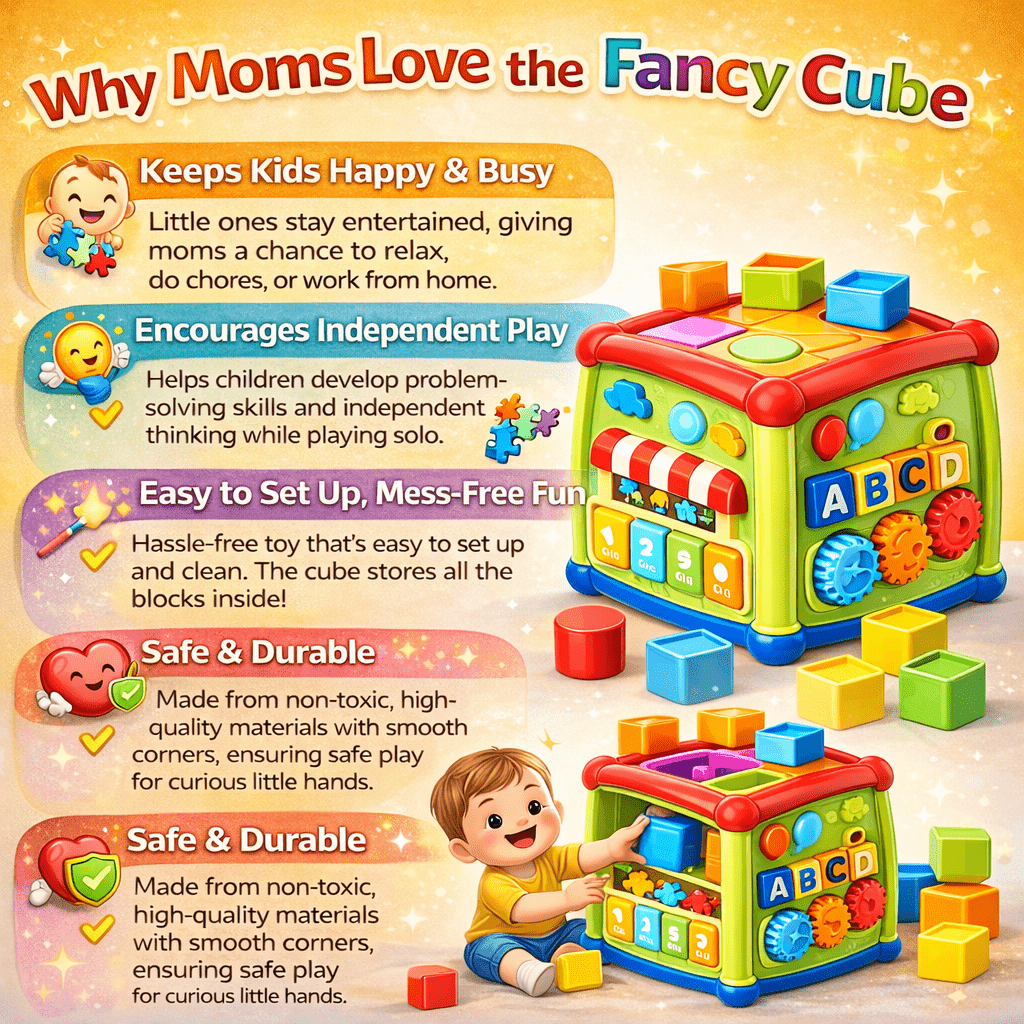 Huanger Smart Learning Activity Cube for Kids – Multi-Function Educational Play Cube with Shape Sorter, ABC Blocks & Gears - Image 3