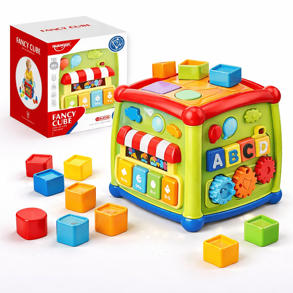 Huanger Smart Learning Activity Cube for Kids – Multi-Function Educational Play Cube with Shape Sorter, ABC Blocks & Gears - Image 2