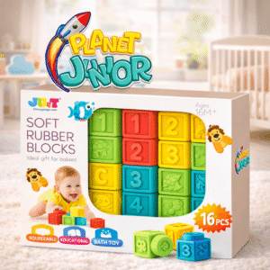 Soft Rubber Baby Blocks Set – 16-Piece Sensory Learning & Bath Play Cubes